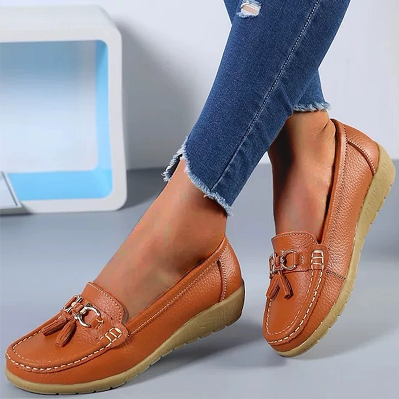 Women Flats Ballet Shoes Cut Out Leather Breathable Moccasins