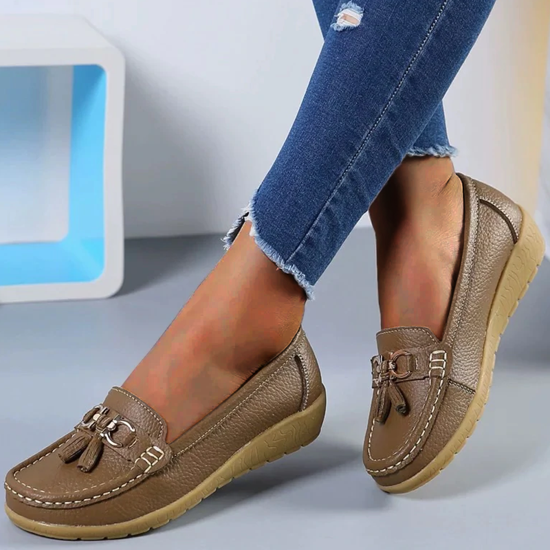 Women Flats Ballet Shoes Cut Out Leather Breathable Moccasins