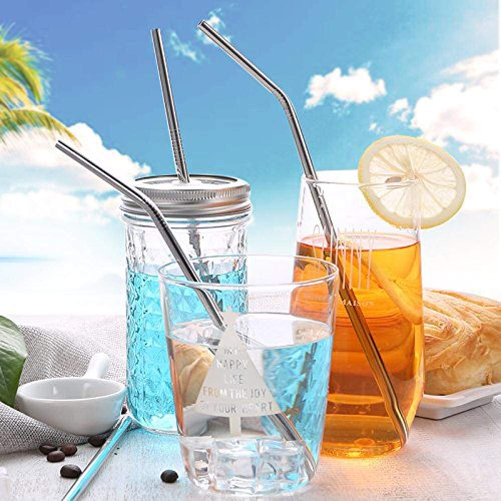 4 high quality reusable stainless steel drinking straws with brush set