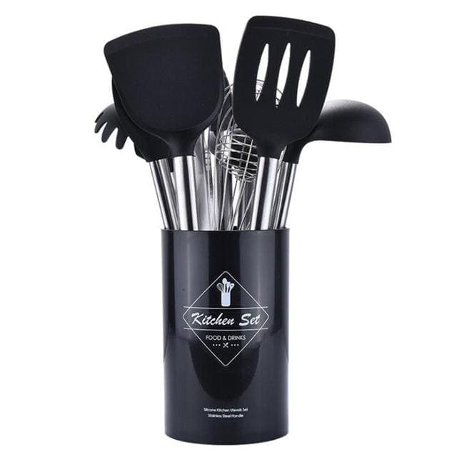 9pcs/set Stainless Steel Silicone Kitchen Utensil Set with 