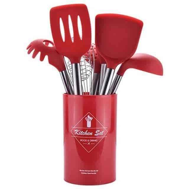 9pcs/set Stainless Steel Silicone Kitchen Utensil Set with 