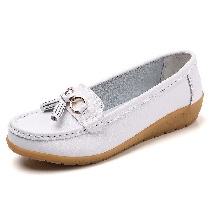 Women Flats Ballet Shoes Cut Out Leather Breathable Moccasins