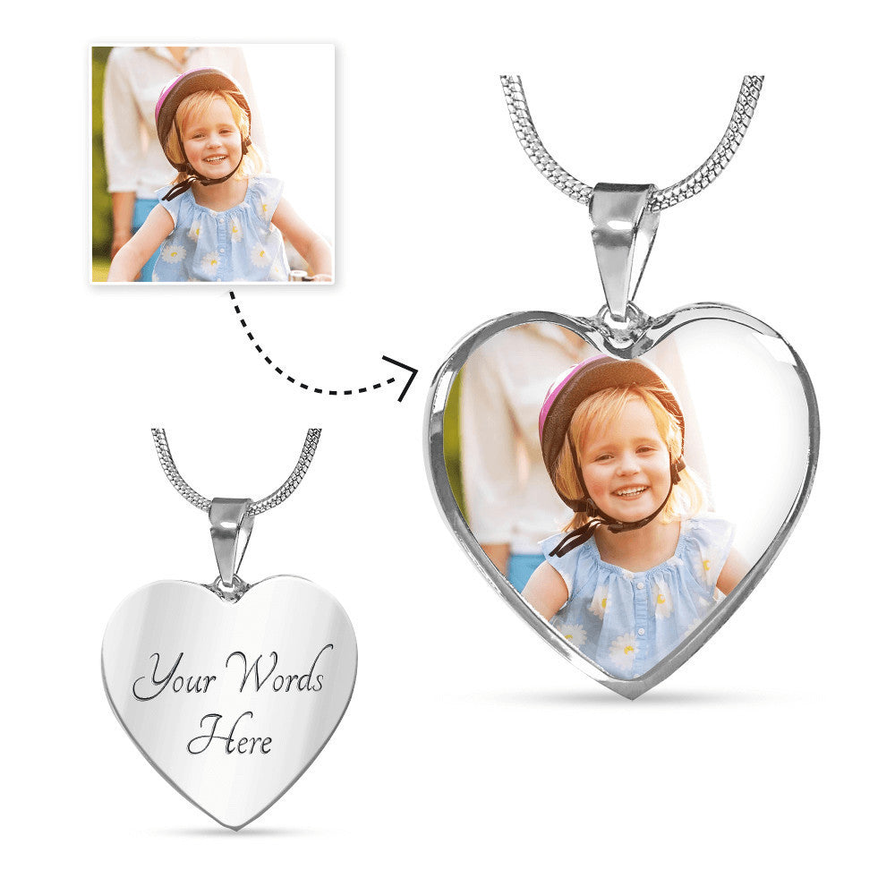Customized Personalized Photo Silver Heart Necklace with Engraving Option - Weloveinnov