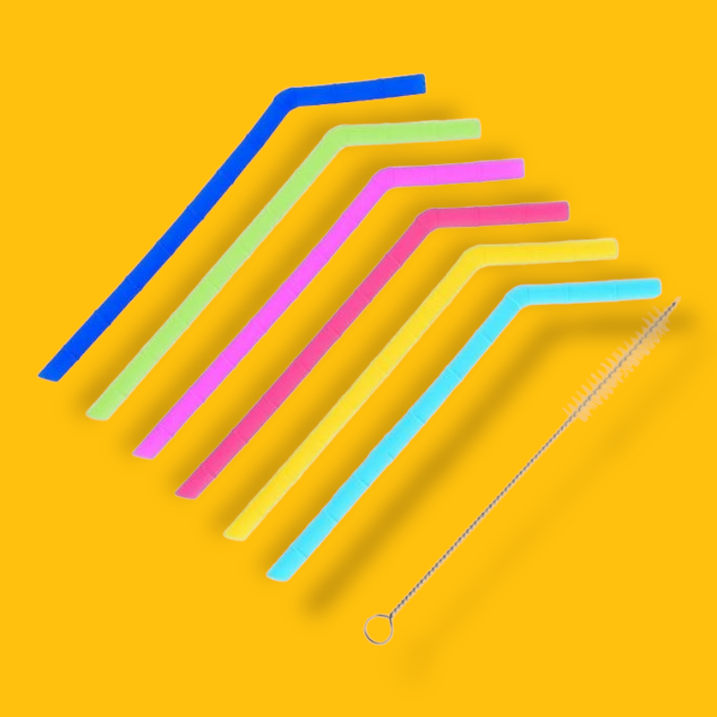 Reusable Silicone Drinking Straws with Cleaning Brush BPA Free