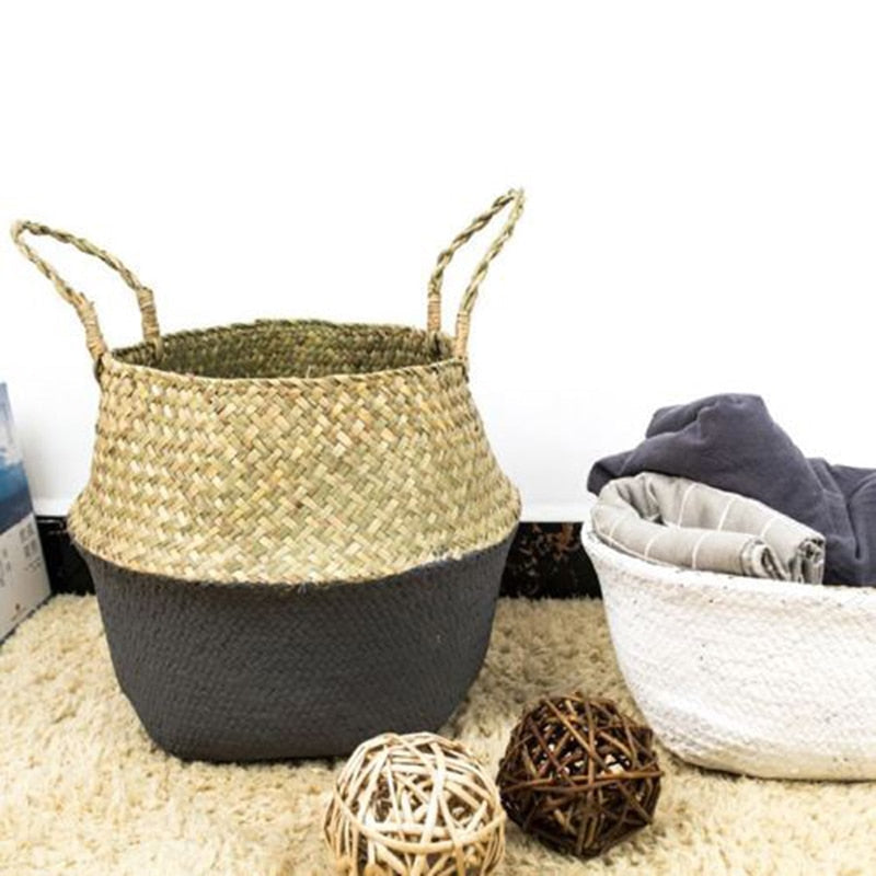 Bamboo Storage Baskets Foldable Laundry Seagrass Belly Garden Flower Pot Planter