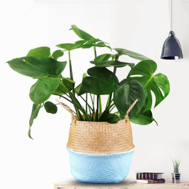 Bamboo Storage Baskets Foldable Laundry Seagrass Belly Garden Flower Pot Planter