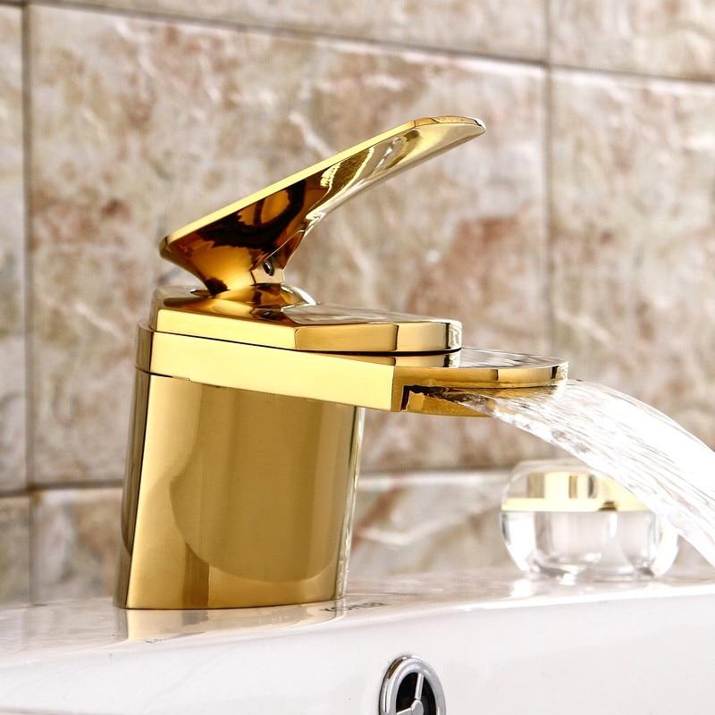 Golden color Aaron bathroom faucet.