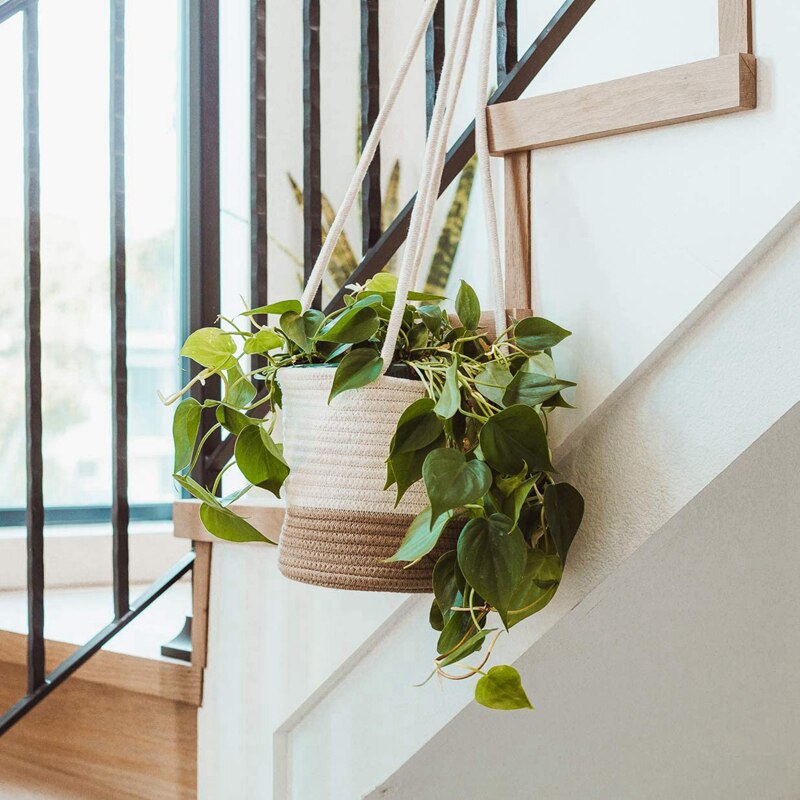 Handwoven Hanging Planter Basket with Jute Cotton Cord