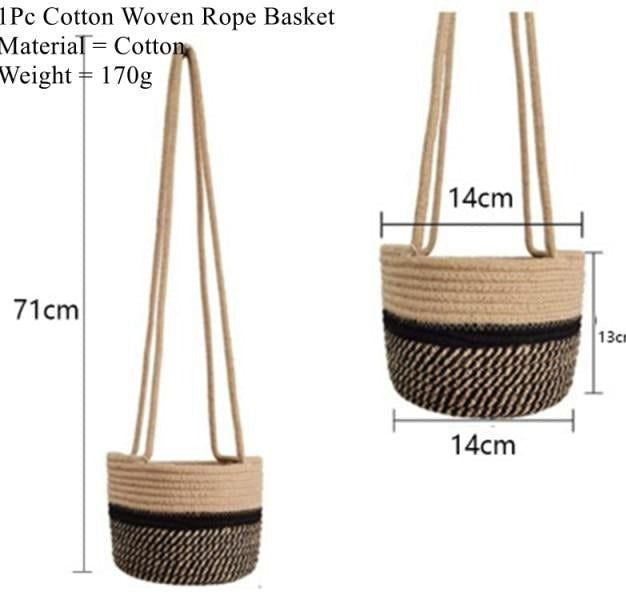 Handwoven Hanging Planter Basket with Jute Cotton Cord