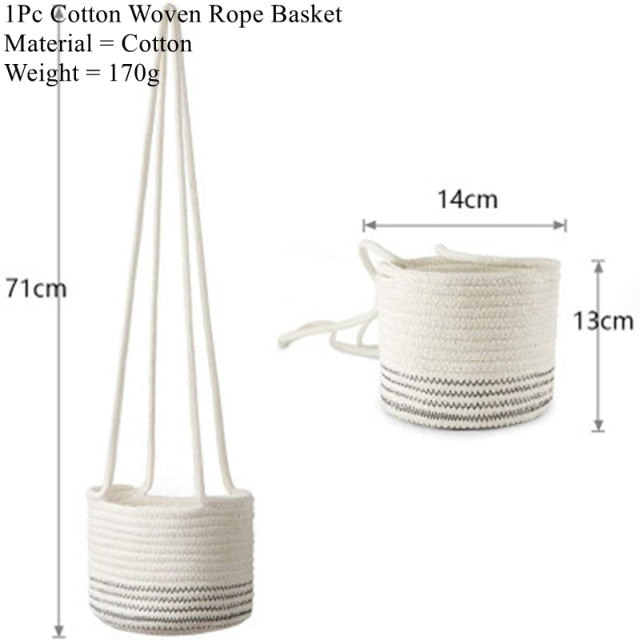 Handwoven Hanging Planter Basket with Jute Cotton Cord