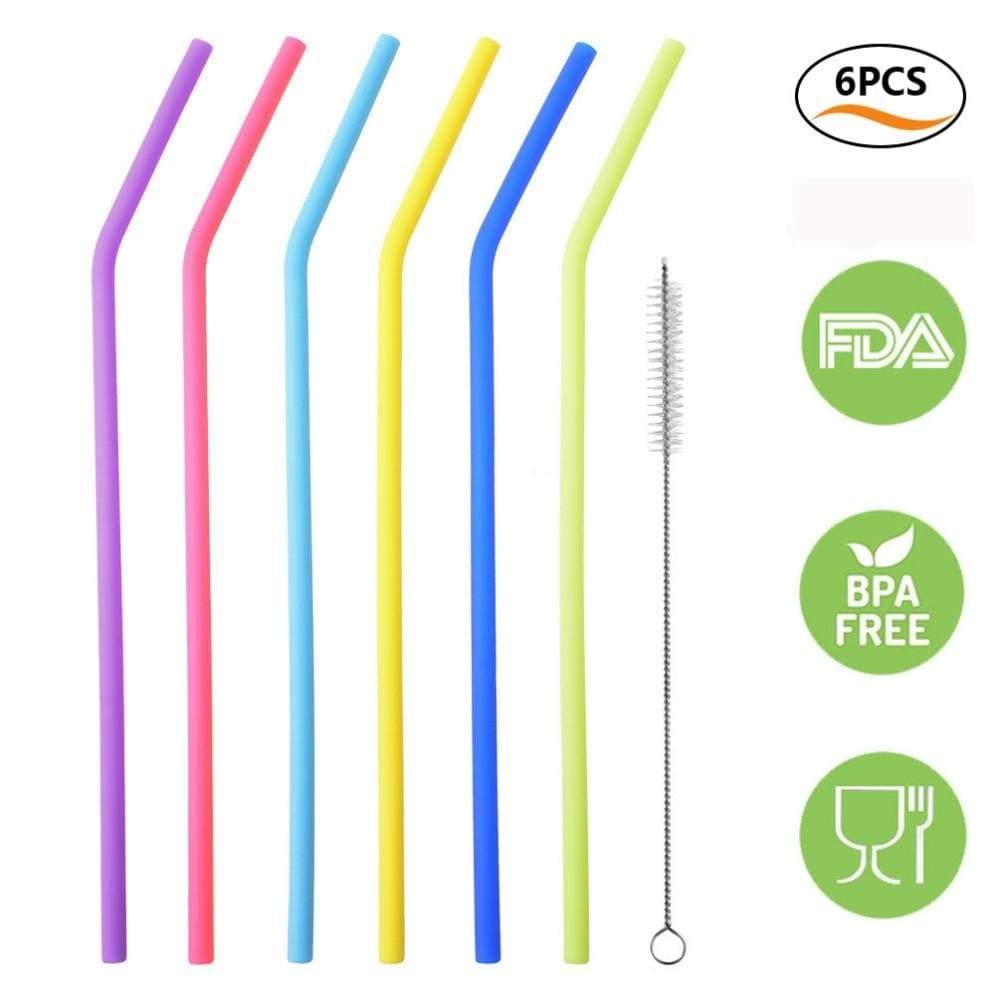 Reusable Silicone Drinking Straws with Cleaning Brush BPA Free