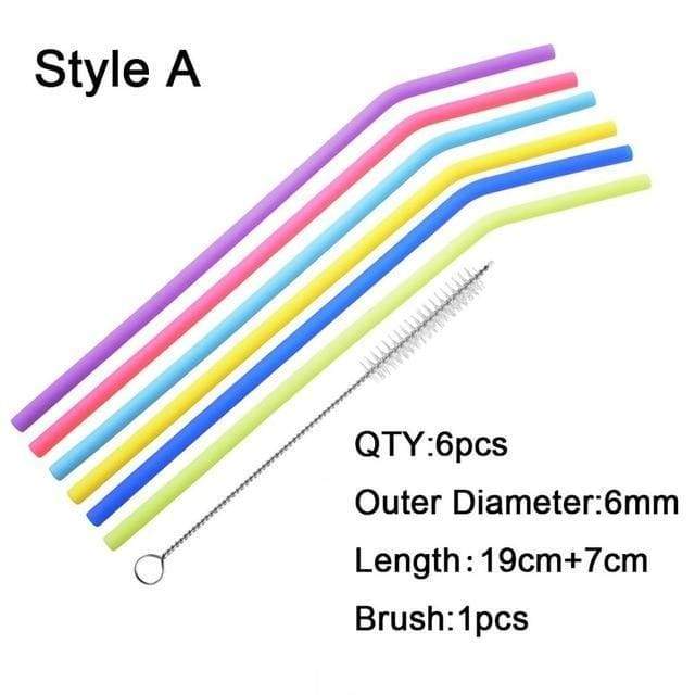 Reusable Silicone Drinking Straws with Cleaning Brush BPA Free
