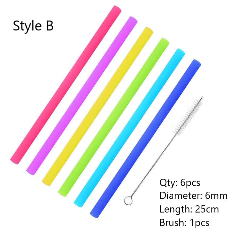 Reusable Silicone Drinking Straws with Cleaning Brush BPA Free