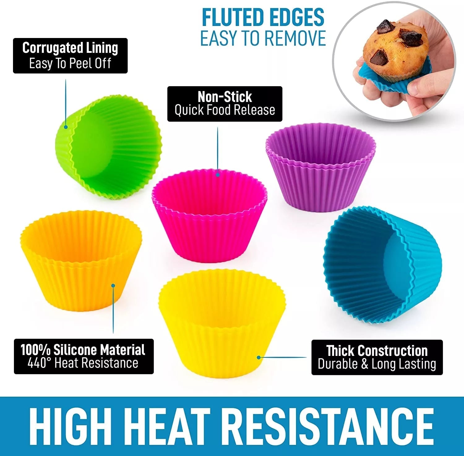 4 Pieces Silicone cupcake moulds - Non-stick and BPA Free