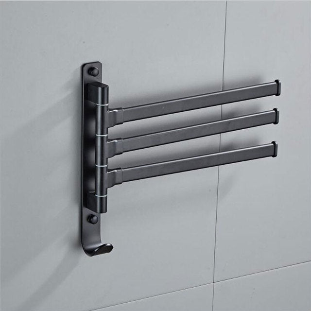 Towel Holder Matte Black Bathroom Swivel Towel Bar Space Saving Swinging Rack